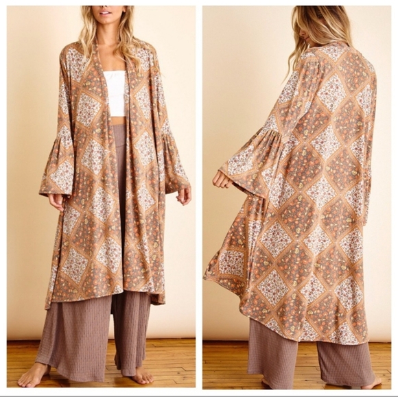 Boho Ruffle Sleeves Earthones Cardigan - Picture 4 of 4